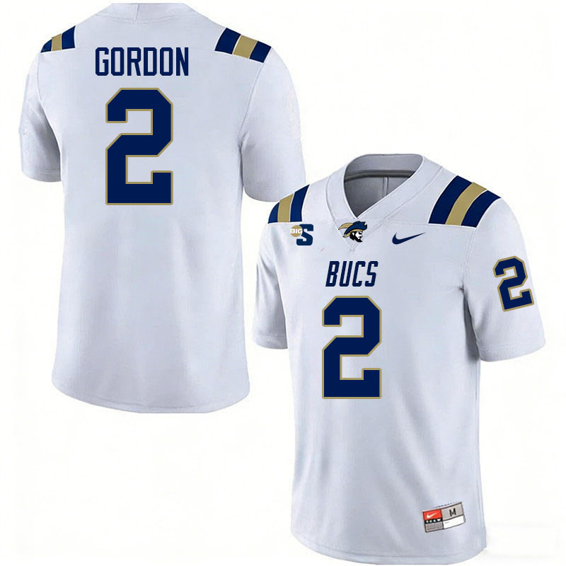 Charleston Southern Buccaneers #2 Isaiah Gordon College Football Jerseys,Uniforms-White